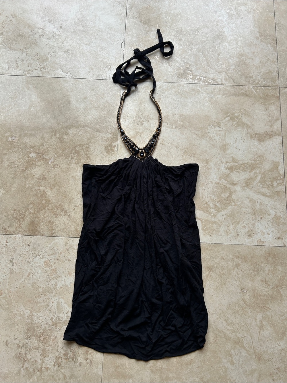 Sky Black jeweled Halter top